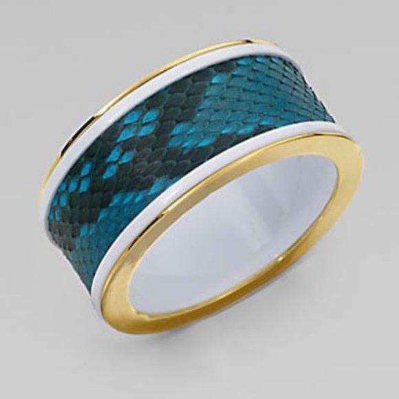TURQUOISE SNAKESKIN & WHITE ENAMEL BRACELET - Picture 3 of 3